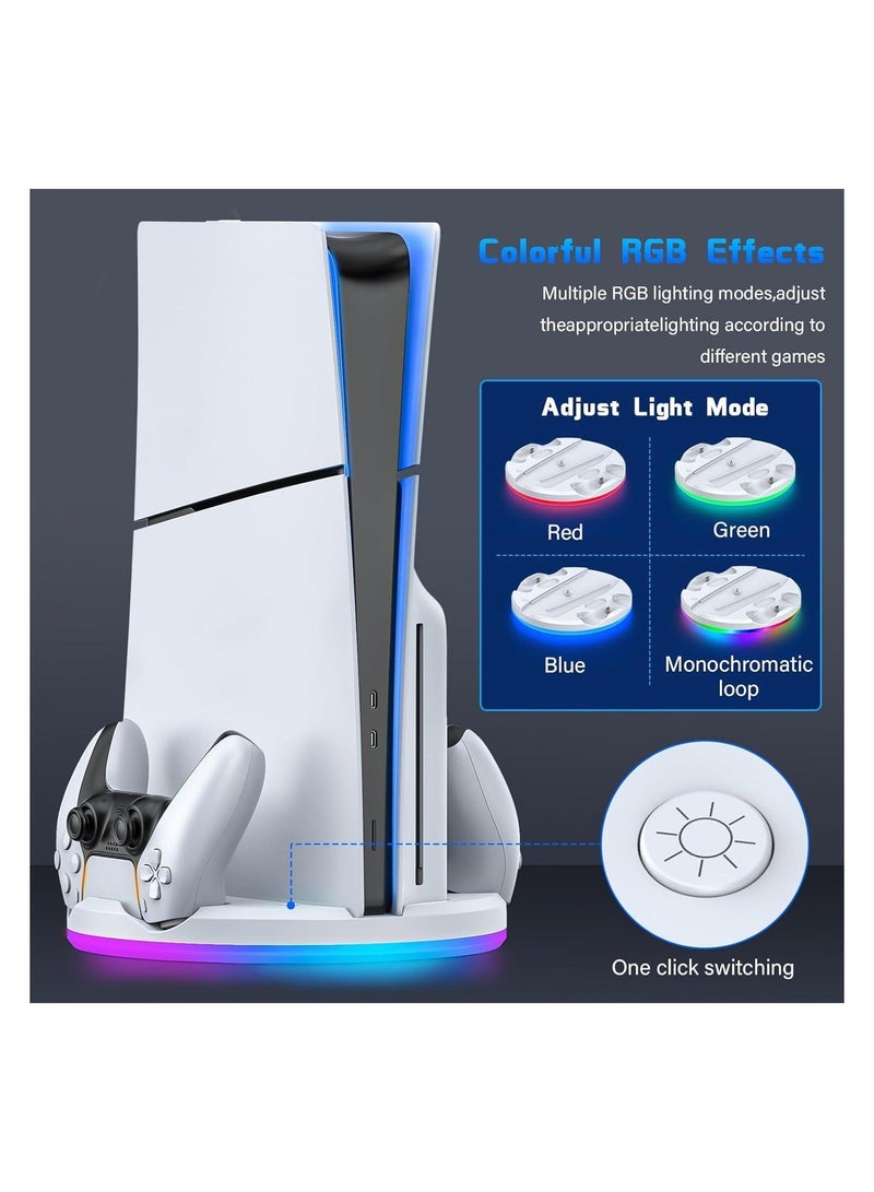 JYS PS5 slim stand and dual controller charging Station for PS5 Slim Console Disc Digital Edition, PS5 Holder Base Accessory Screw, White - Image 3