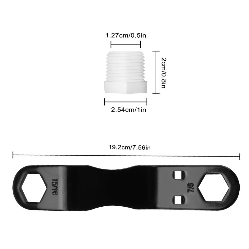 RV Water Heater Drain Plug Kit: 1pc Angled Wrench, 4pcs 1/2" NPT Drain Plugs, 1pc PTFE Tape - Reach Tight Spaces, Remove Rusted Drains for RV Camper Winterization & Leak Repair - Image 2