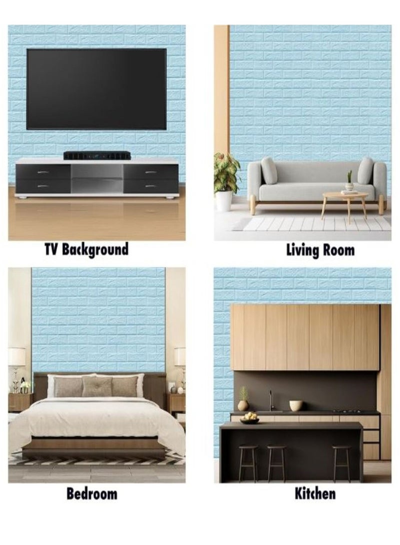 DRAMA HOME 3D Brick Design Waterproof Wall Covering Wallpaper Light Blue 70 x 77centimeterX10PCS - Image 2