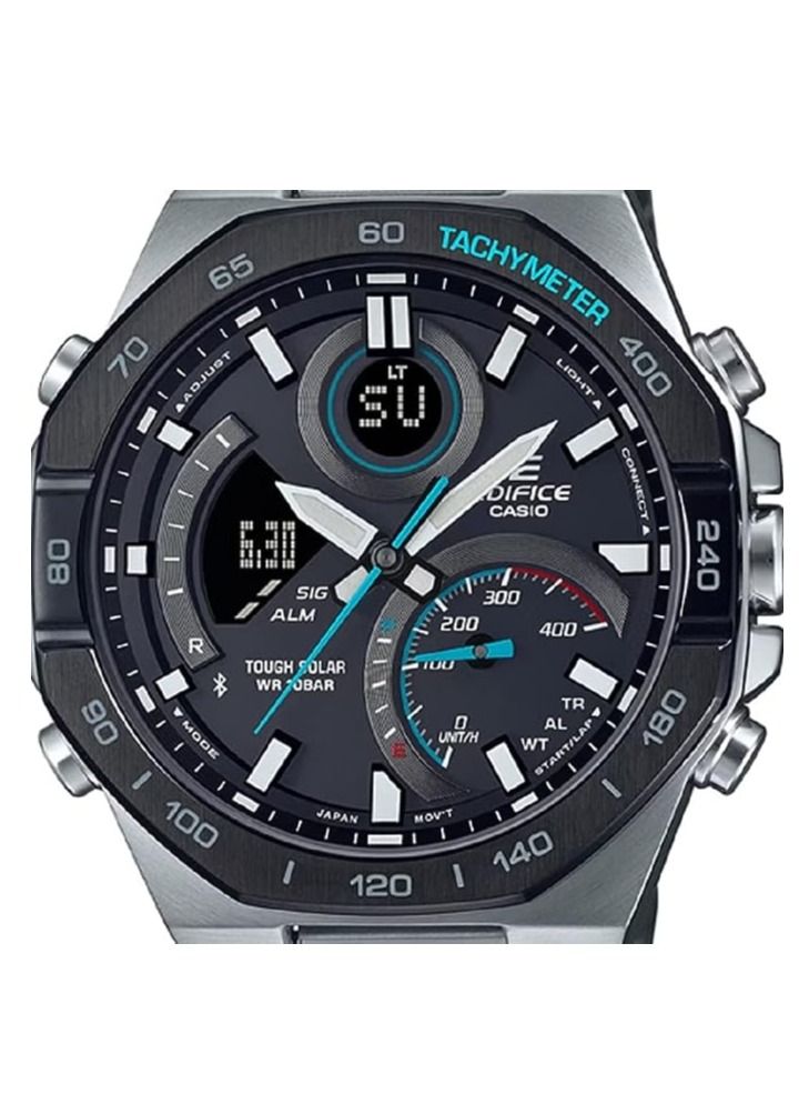 Casio Men Watch Edifice Smartphone Link Solar Powered Analog Digital Black Dial Stainless Steel Band ECB-950DB-1ADF - Image 2