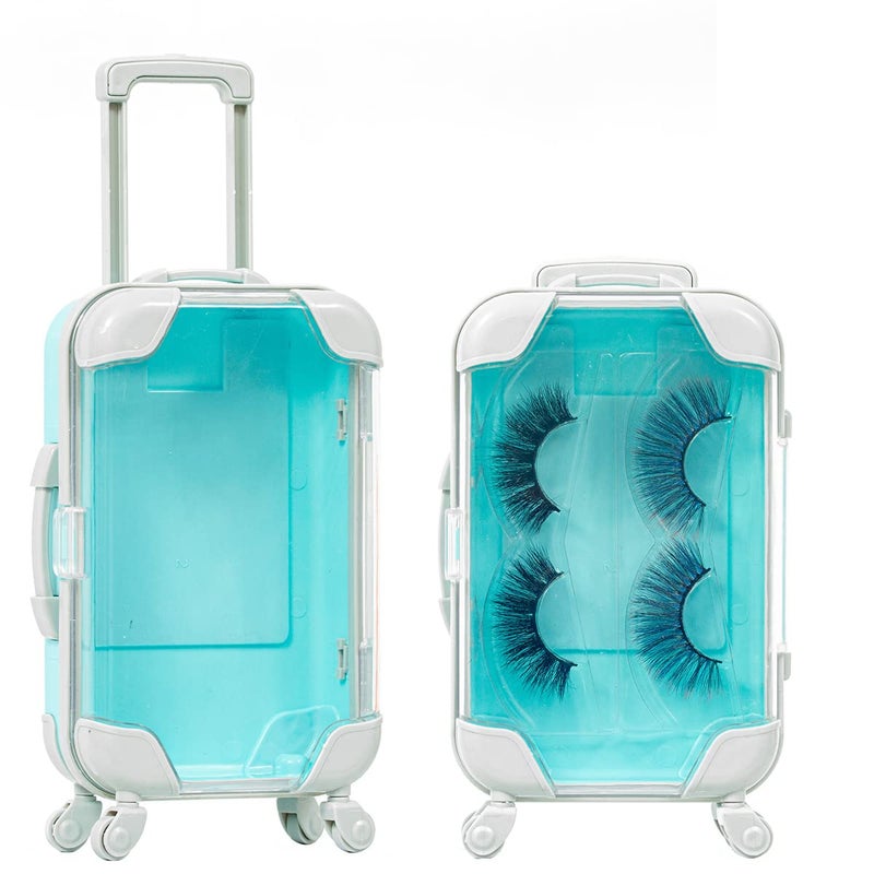 YiQiYi YiQiYi Fake Eyelash Organizer Case Eyelash Extension Mini Suitcase Lashes Organizer Packing Makeup Container Luaage Box for Women Travel 2 Eyelash Tray Blue