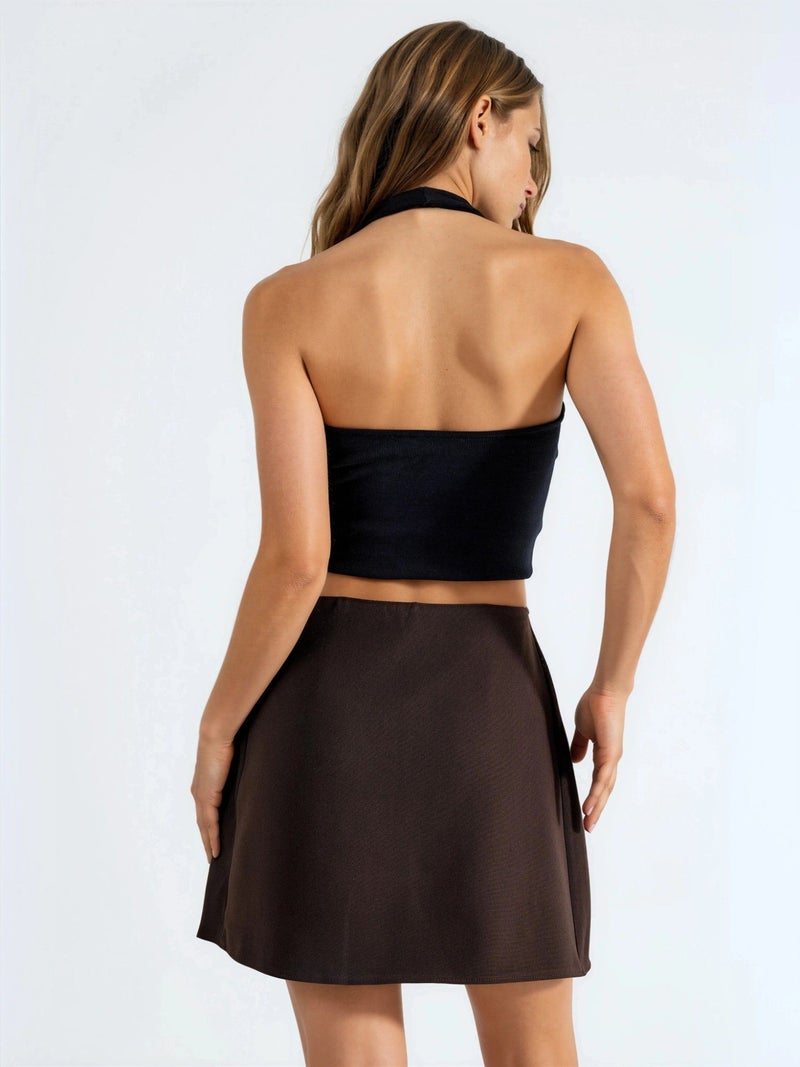 Qustyle QU STYLE High Waist Mini A-Line Skort with Tie Detail - Image 3