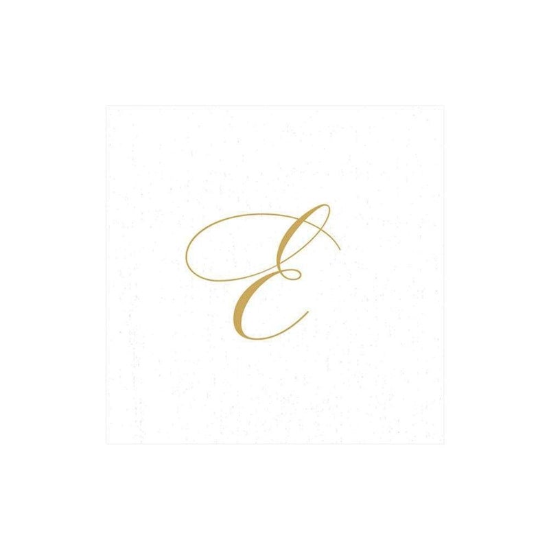 Caspari White Pearl & Gold Paper Linen Boxed Cocktail Napkins in Letter E - Pack of 30 - Image 4