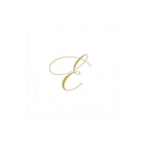 Caspari White Pearl & Gold Paper Linen Boxed Cocktail Napkins in Letter E - Pack of 30 - Image 1