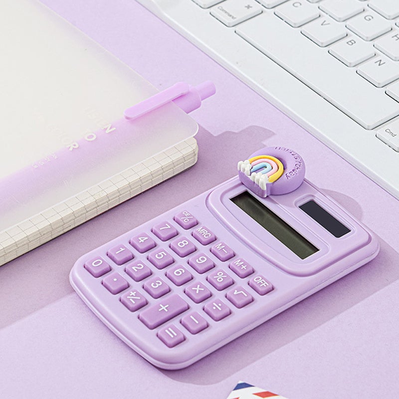 Cute Pink Mini Calculator Set for Women Girls: Small Pocket Desk Calculator with Long Tail Clips, Retractable Gel Pens, Cute Pushpins, Flexible Steel Core Bookmarks - Solar Battery Dual Power Practica - Image 5