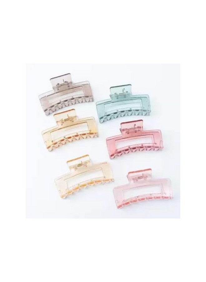 DN Creation Plastic Rectangle Hair Claw Matte Solid Color, Non-Slip Catch Hair Clips Jumbo Hair Styling Accessories - Assorted Color (Pack of 6) - Image 1