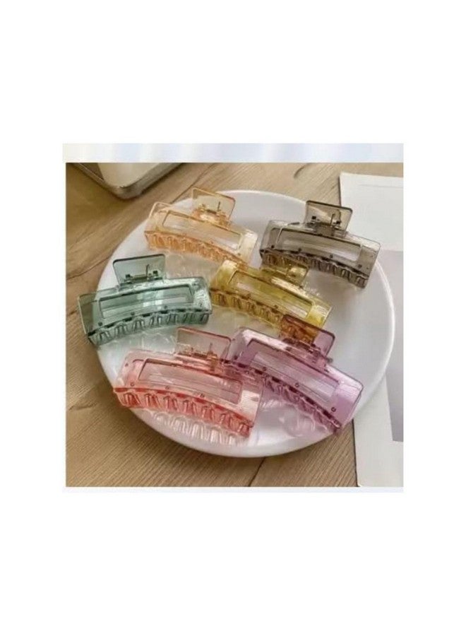 DN Creation Plastic Rectangle Hair Claw Matte Solid Color, Non-Slip Catch Hair Clips Jumbo Hair Styling Accessories - Assorted Color (Pack of 6) - Image 3