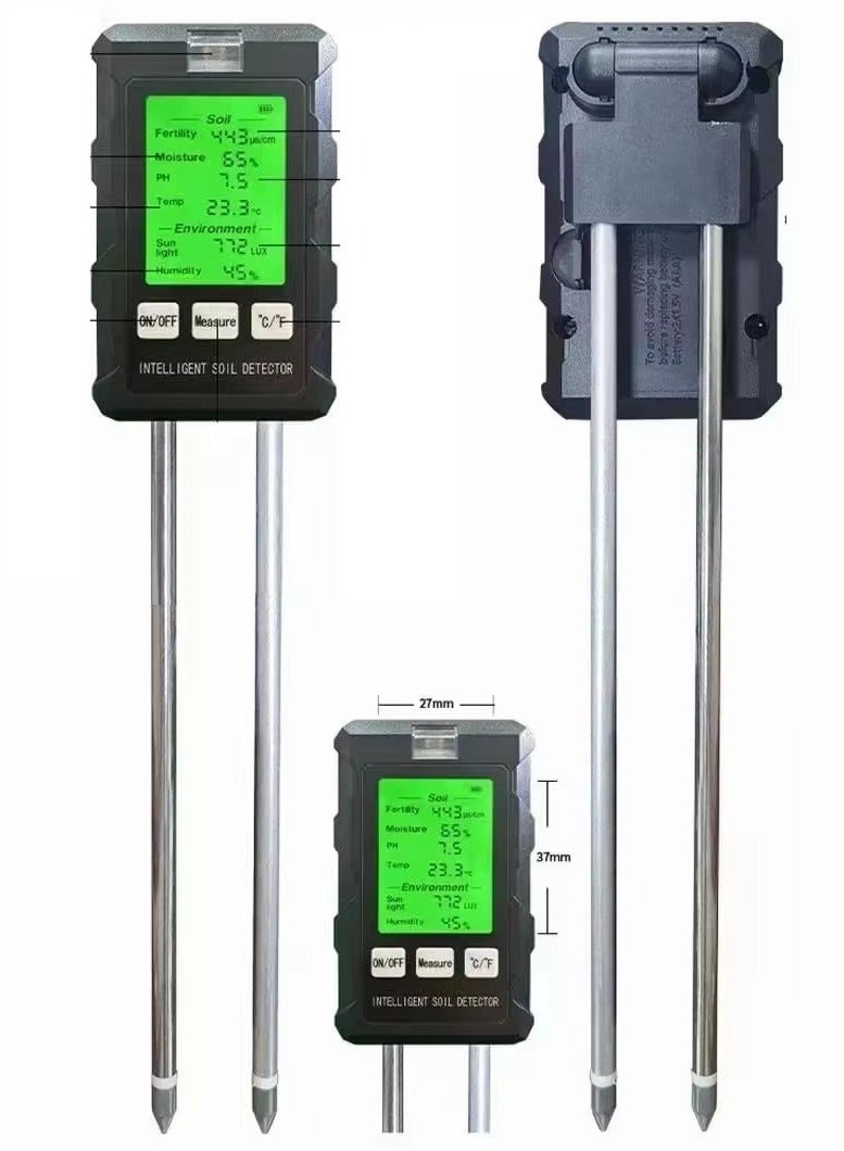 EVEREEN 6-in-1 Soil Tester Meter with LCD Display - Battery Powered Gardening Tool for pH, Light, Moisture, Fertility, Temperature, and Air Humidity - No Battery Included, Operating Voltage ≤36V, pH Range 2-14, for Garden, Lawn, Farm - Image 2