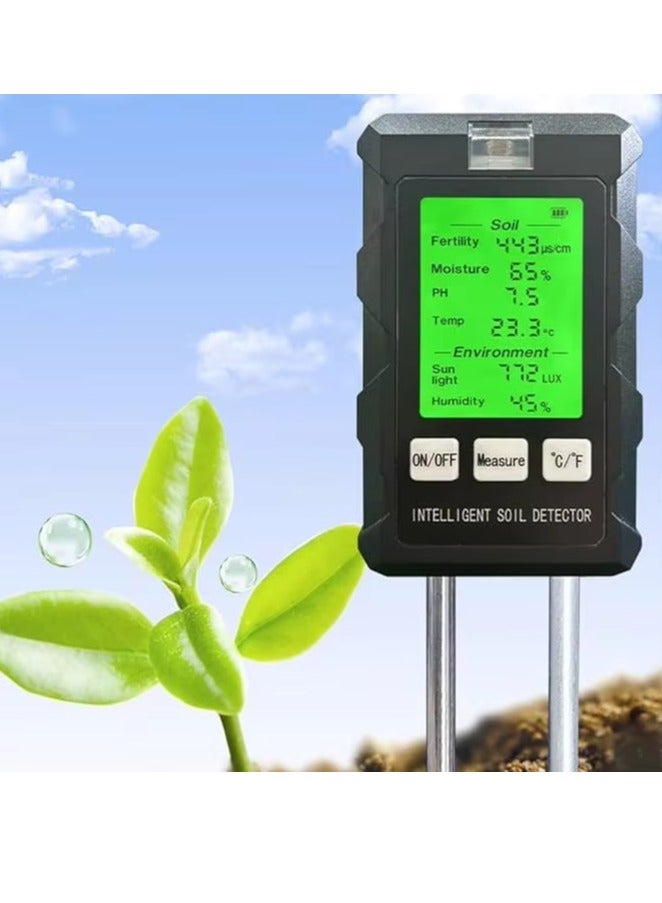 EVEREEN 6-in-1 Soil Tester Meter with LCD Display - Battery Powered Gardening Tool for pH, Light, Moisture, Fertility, Temperature, and Air Humidity - No Battery Included, Operating Voltage ≤36V, pH Range 2-14, for Garden, Lawn, Farm - Image 4