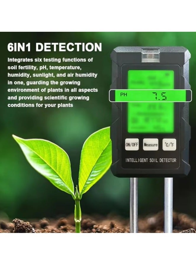 EVEREEN 6-in-1 Soil Tester Meter with LCD Display - Battery Powered Gardening Tool for pH, Light, Moisture, Fertility, Temperature, and Air Humidity - No Battery Included, Operating Voltage ≤36V, pH Range 2-14, for Garden, Lawn, Farm - Image 5