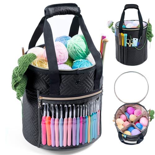 MYBAGZING Yarn Bag Crochet Organizer with Transparent Lid Storage Bags for Knitting Beginners Yarn Holder with Pocket for Accessories - Image 1