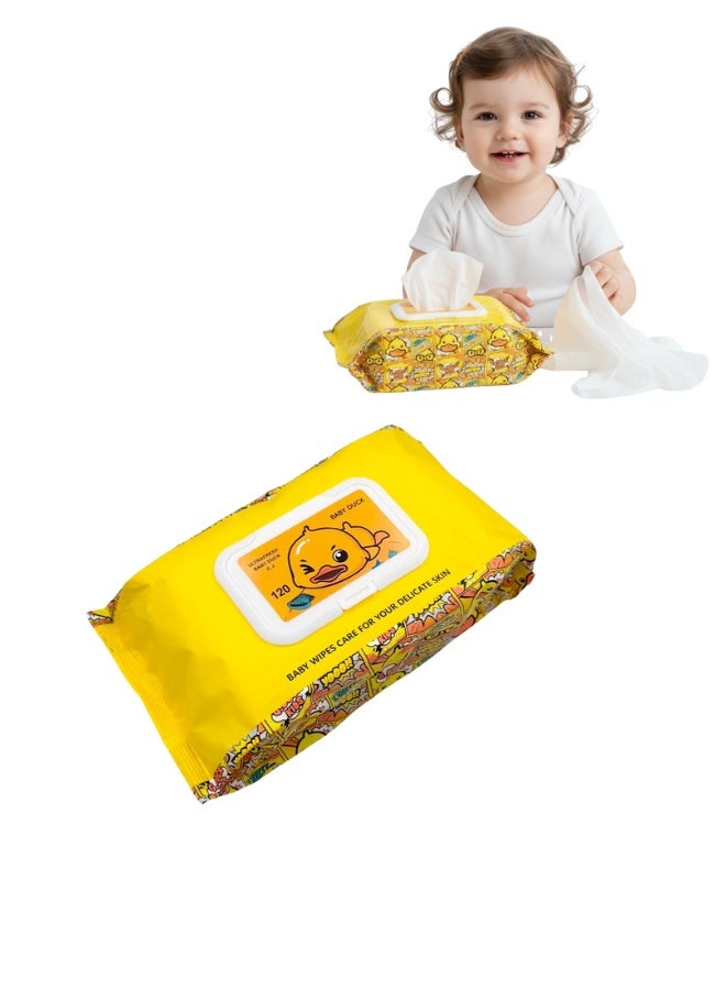 مناديل مبللة للأطفال بخلاصة الصبار 120 منديل ناعم وآمن لتنظيف اليدين والفم، خالية من العطور والكحول، مناسبة للرضع والأطفال والاستخدام اليومي مع غطاء محكم للحفاظ على الرطوبة - Image 1