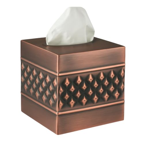 Monarch Abode Handcrafted Geometric Embossed Tissue Box Cover Square Antique Copper Tissue Holder Square Metal Dresser Accessories Decorative Tissue Box Holder Antique Copper Finish Tissue Cover