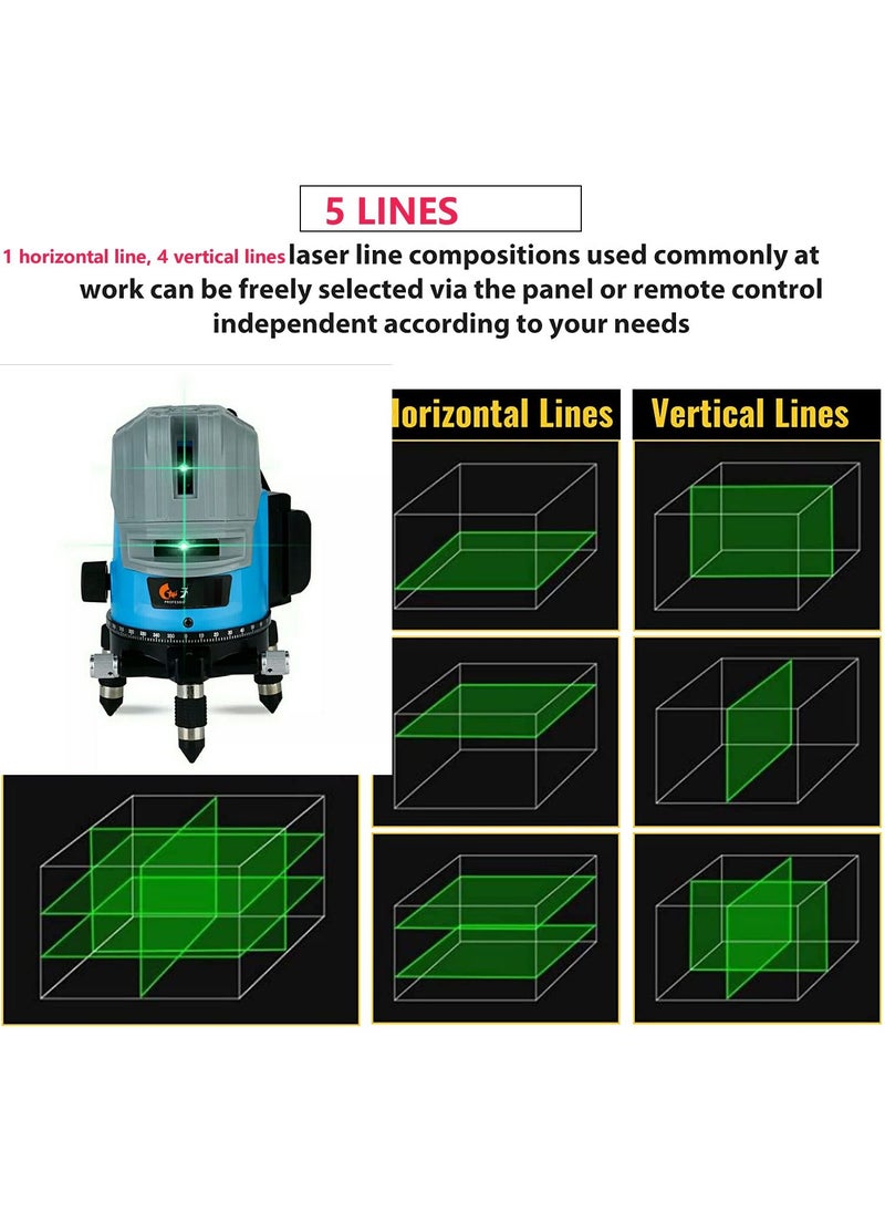 SUNRISE - Multifunctional 5 Lines Laser Level Self-leveling Machine, Leveling Tool with Vertical Horizontal Tilt Lines,with 2 Rechargeable Battery,Ruler for Wall Floor Ceiling - Image 1
