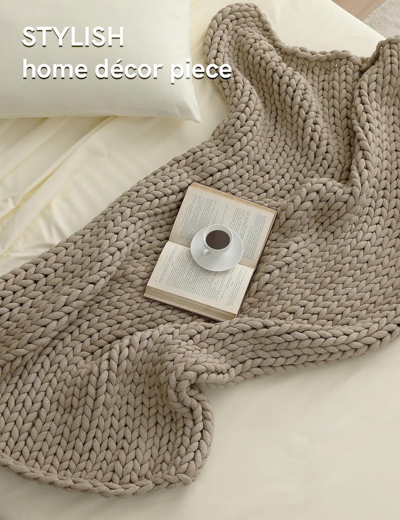 YnM Chunky Throw Blanket, Medium-Weight, Hand Knitted, Skin Friendly, Ventilated and Breathable, Machine Washable, Home DÃ©cor Piece for Couch, Sofa and Bed (Beige, 50x70 Inch) - Image 3