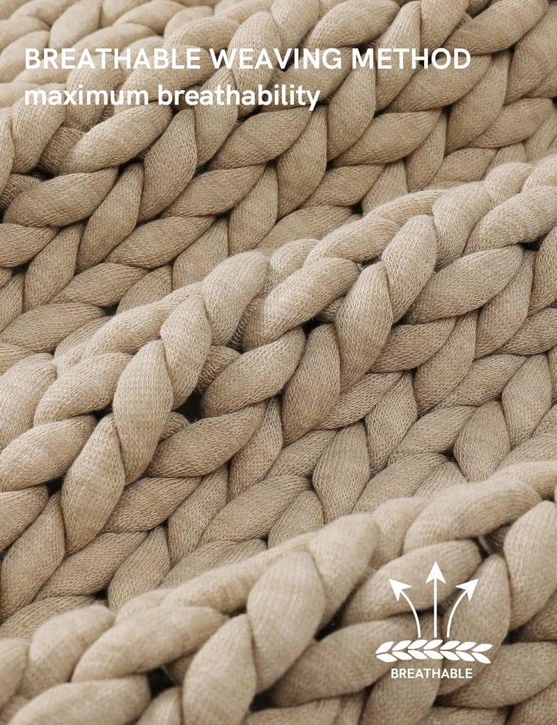YnM Chunky Throw Blanket, Medium-Weight, Hand Knitted, Skin Friendly, Ventilated and Breathable, Machine Washable, Home DÃ©cor Piece for Couch, Sofa and Bed (Beige, 50x70 Inch) - Image 5