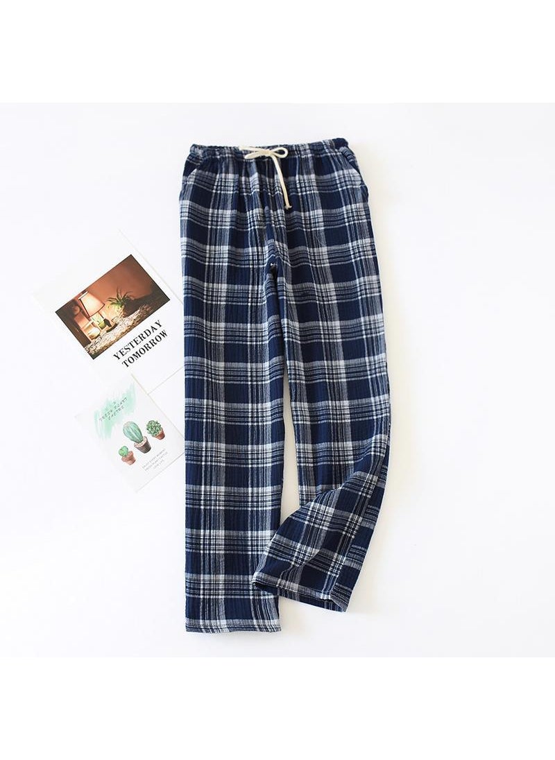 Generic 2023 Mens Plaid Cotton Sleepwear Pants 6 Colors Casual LooseWomen's trousers crepe dark blue Women's trousers crepe dark blue 