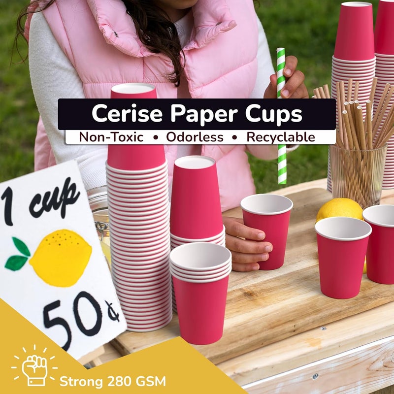 Party Solids Cerise Paper Cups 12 oz Durable Disposable Cups 100 Paper Tumblers for Hot Drinks and Cold Drinks Thick 280 GSM Hot Cup for Tea & Coffee Cup To Go Fun Colors for Parties & Events - Image 2