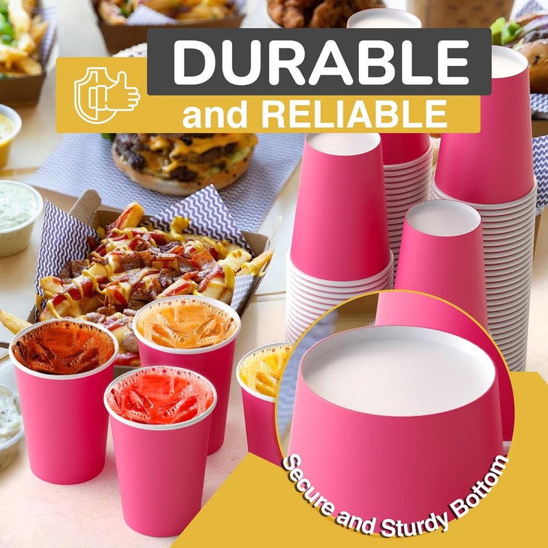 Party Solids Cerise Paper Cups 12 oz Durable Disposable Cups 100 Paper Tumblers for Hot Drinks and Cold Drinks Thick 280 GSM Hot Cup for Tea & Coffee Cup To Go Fun Colors for Parties & Events - Image 4