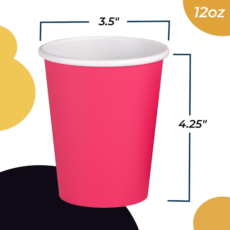 Party Solids Cerise Paper Cups 12 oz Durable Disposable Cups 100 Paper Tumblers for Hot Drinks and Cold Drinks Thick 280 GSM Hot Cup for Tea & Coffee Cup To Go Fun Colors for Parties & Events - Image 3