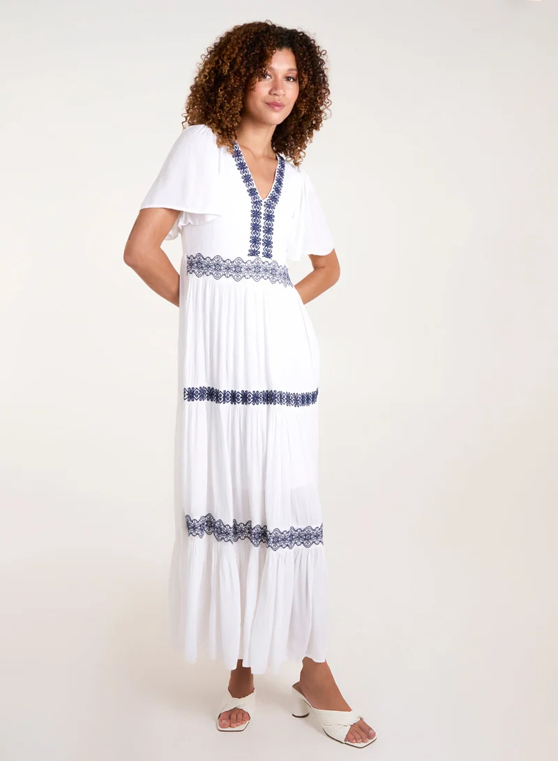 Blue Vanilla Embroidered Tiered Maxi Dress