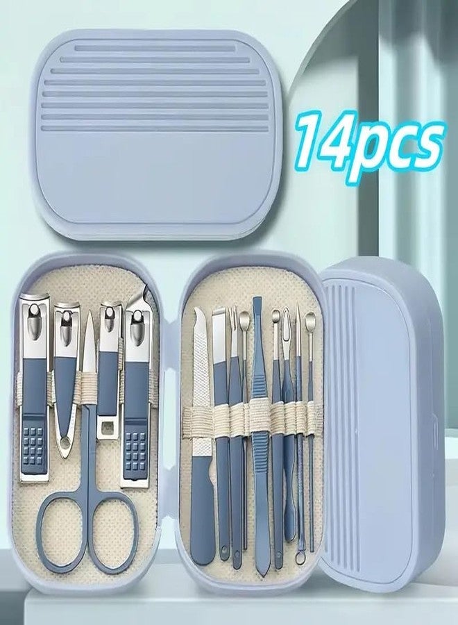 YOMITH Manicure Set, Nail Clippers Set, High-Carbon Steel Nail Care Kit, Portable Travel Mini Nail Cutter Kit with Box, Nail Grooming Kit with Earpick Set for Men Women (BLUE, 14 PCS) - Image 5