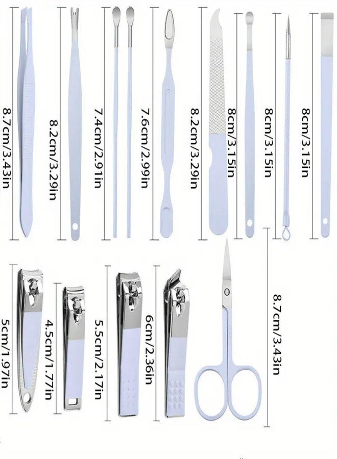 YOMITH Manicure Set, Nail Clippers Set, High-Carbon Steel Nail Care Kit, Portable Travel Mini Nail Cutter Kit with Box, Nail Grooming Kit with Earpick Set for Men Women (BLUE, 14 PCS) - Image 2