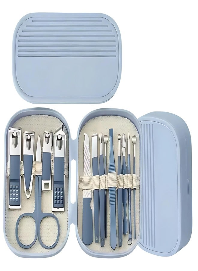YOMITH Manicure Set, Nail Clippers Set, High-Carbon Steel Nail Care Kit, Portable Travel Mini Nail Cutter Kit with Box, Nail Grooming Kit with Earpick Set for Men Women (BLUE, 14 PCS) - Image 1