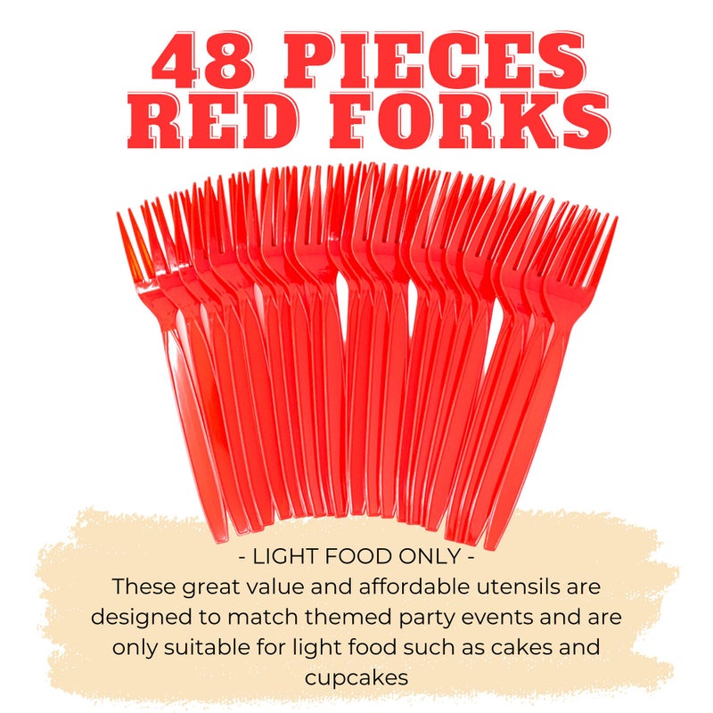 Blue Orchards Red Plastic Forks (48 Pieces) - Lightweight  Disposable Cutlery for Parties & Occasions - Image 1