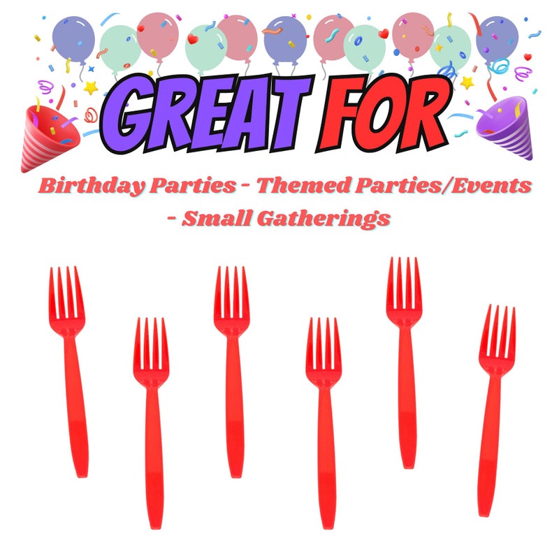 Blue Orchards Red Plastic Forks (48 Pieces) - Lightweight  Disposable Cutlery for Parties & Occasions - Image 2