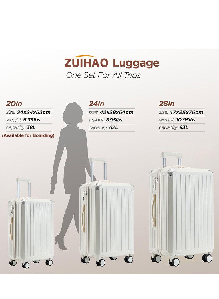 زويهاو مجموعة حقائب سفر ZUIHAO ذات الجوانب الصلبة والمكونة من 3 قطع - 20/24/28 بوصة من ABS+PC مع قفل TSA، مجموعات حقائب سفر متينة وخفيفة الوزن للعائلة باللون الأبيض  - Image 4
