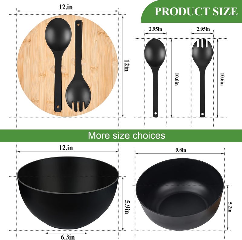 GEHE GEHE 12 Salad Bowls Bamboo Fiber Salad Bowl with Lid 77Qt Extra Large Mixing Bowls with Servers for Kitchen Salad Serving Bowl Set with Utensils for Salad Pasta Fruits Vegetables and Dessert  - Image 2