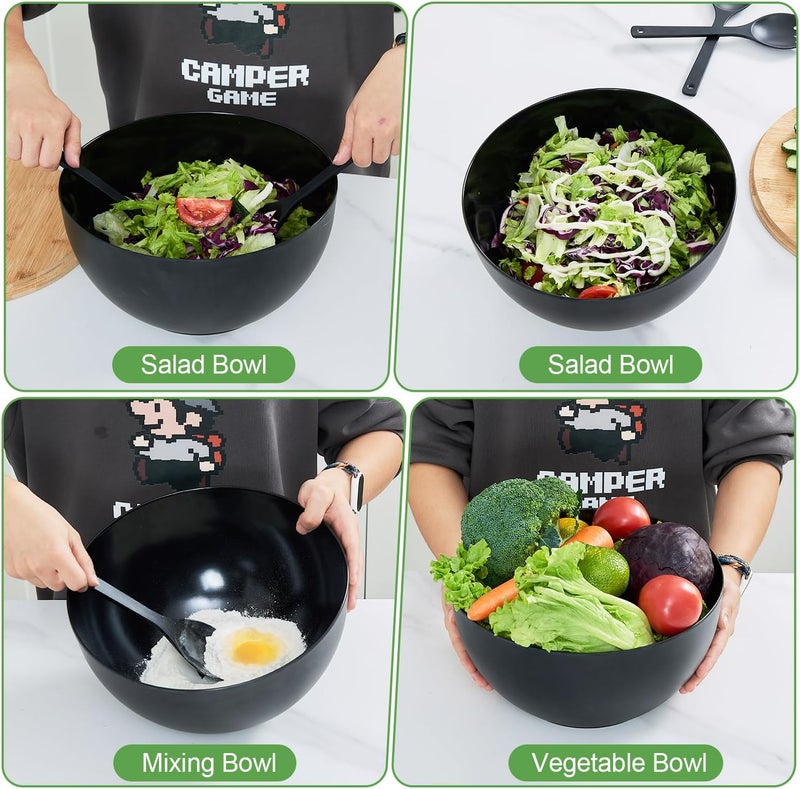 GEHE GEHE 12 Salad Bowls Bamboo Fiber Salad Bowl with Lid 77Qt Extra Large Mixing Bowls with Servers for Kitchen Salad Serving Bowl Set with Utensils for Salad Pasta Fruits Vegetables and Dessert  - Image 5