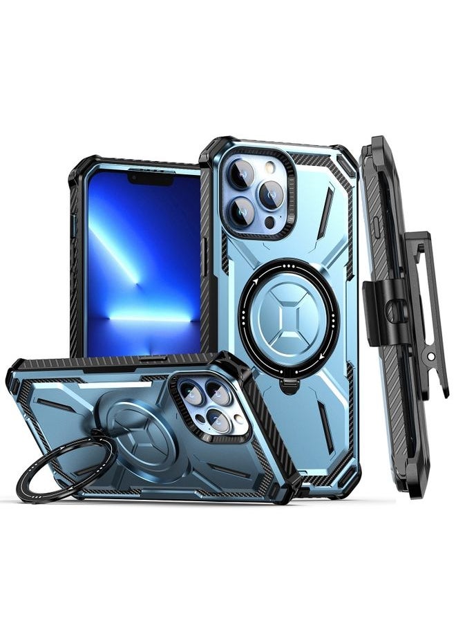 Generic Case Cover For iPhone 13 Pro Armor Series Holder Phone Case with Back Clip Blue 