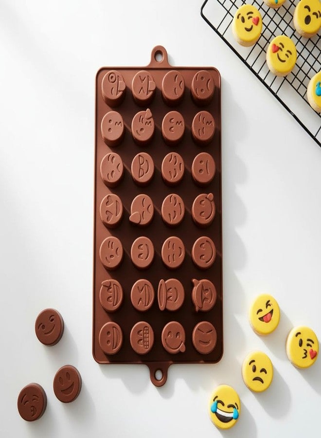 MoldBerry Emoji Chocolate Mold Silicone – 28 Cavity Cute Smiley Emoji Candy Mould for Chocolate, Jelly, Ice Cube, Fondant & Cake Decoration – Flexible Non-Stick Baking Tray (Pack of 1) - Image 1
