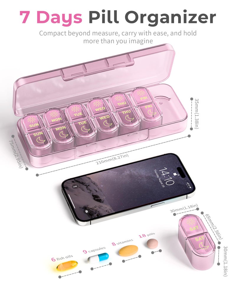 Pillex Pill Organizer 2 Times a Day, AM PM Pill Organizer 7 Day, Weekly Pill Box 2 Twice a Day, Travel Pill Case 7 Days, Medicine Organizer for Medication, Vitamins, Fish Oils, Supplements - Image 3
