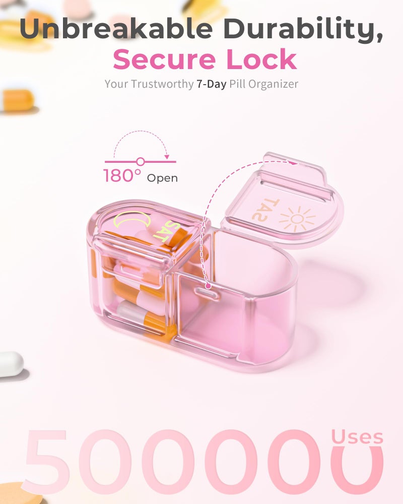 Pillex Pill Organizer 2 Times a Day, AM PM Pill Organizer 7 Day, Weekly Pill Box 2 Twice a Day, Travel Pill Case 7 Days, Medicine Organizer for Medication, Vitamins, Fish Oils, Supplements - Image 2