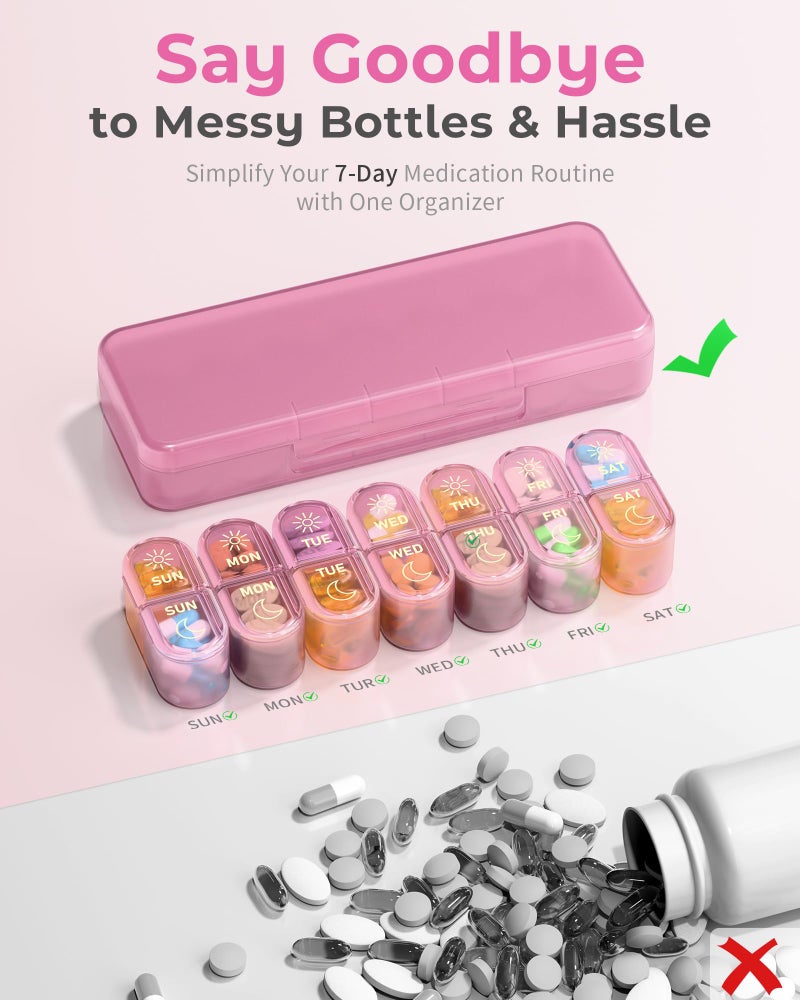 Pillex Pill Organizer 2 Times a Day, AM PM Pill Organizer 7 Day, Weekly Pill Box 2 Twice a Day, Travel Pill Case 7 Days, Medicine Organizer for Medication, Vitamins, Fish Oils, Supplements - Image 4