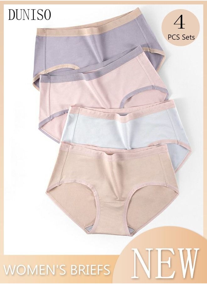 DUNISO - 4PC Women's Briefs Ladies Girl's Mid-waist Modal Underwear High Stretch Panties Soft Underpants Underwear Full Coverage Panties Multicolor - Image 1