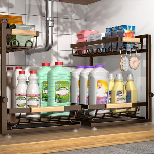 Sevenblue 2 Packs Under Sink Organizer Height Adjustable 2 Tier Under Kitchen Sink Organizer MultiPurpose Storage Shelf for Kitchen Bathroom Cabinet - Image 1