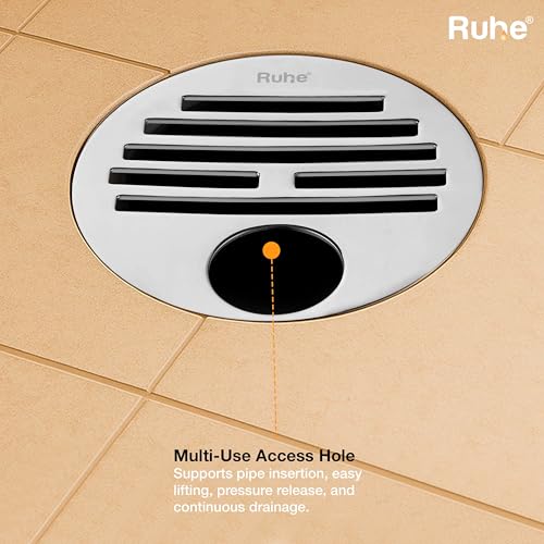 Ruhe Classic Round Floor Drain | Premium Grade Stainless Steel | Classic Round Jali with Hole | Hinged Grating Top Floor Drainer/Jali | 4 Inches | Silver - Image 5