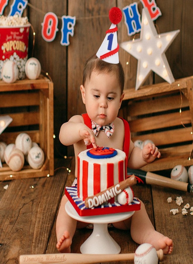 YOUAME Baseball 1st Birthday Hat - Sport Boys First Birthday Decorations,White Red Baseball Cone Hat,Rookie Of The Year Party Crown, One Cake Smash Photo Props - Image 3