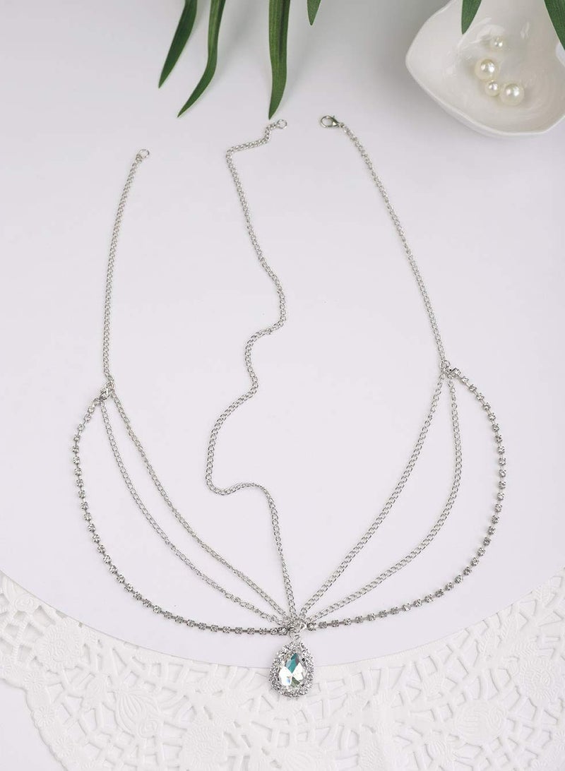 أوزيغالور سلسلة رأس نسائية ساحرة نسائية، إكسسوارات شعر للنساء، زفاف العروس، (فضي) - Image 3