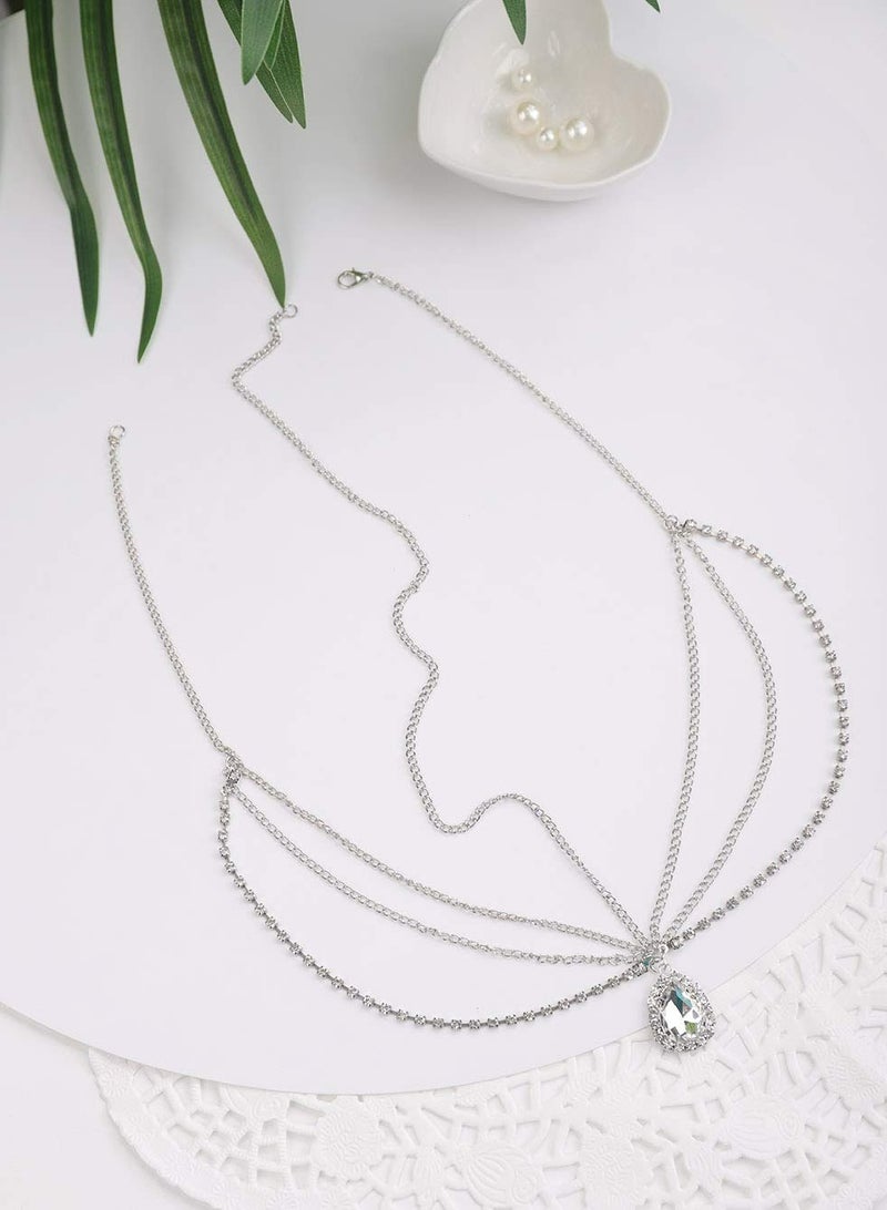 أوزيغالور سلسلة رأس نسائية ساحرة نسائية، إكسسوارات شعر للنساء، زفاف العروس، (فضي) - Image 4