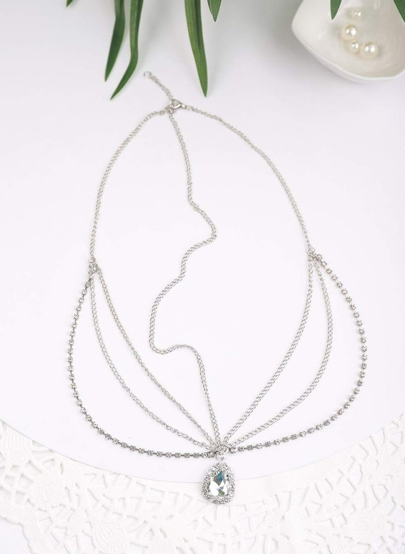 أوزيغالور سلسلة رأس نسائية ساحرة نسائية، إكسسوارات شعر للنساء، زفاف العروس، (فضي) - Image 5