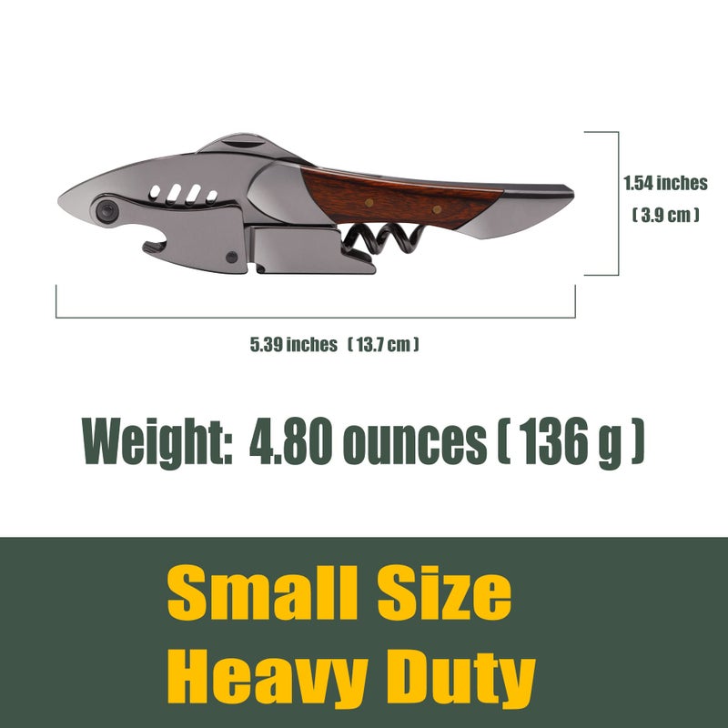 SIVERMISE Waiters Corkscrew, Wine Bottle Opener, Heavy Duty Stainless Steel, Rosewood Handle, Shark Shaped Wine Key, Gift for Waiters, Bartenders, Sommelier - Image 4