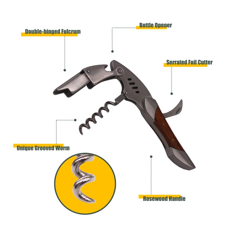 SIVERMISE Waiters Corkscrew, Wine Bottle Opener, Heavy Duty Stainless Steel, Rosewood Handle, Shark Shaped Wine Key, Gift for Waiters, Bartenders, Sommelier - Image 3