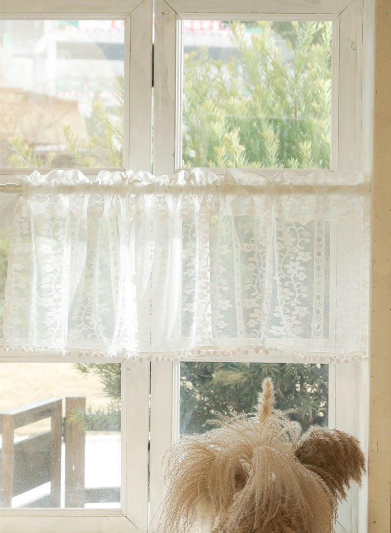 ستائر القهوة الدانتيل الأبيض 48 سم طول مجموعات من 2 ، فوق حوض ستائر المطبخ القصيرة لنافذة صغيرة شير للحمام نوافذ مجلس الوزراء غرفة الغسيل ديكور - Image 5