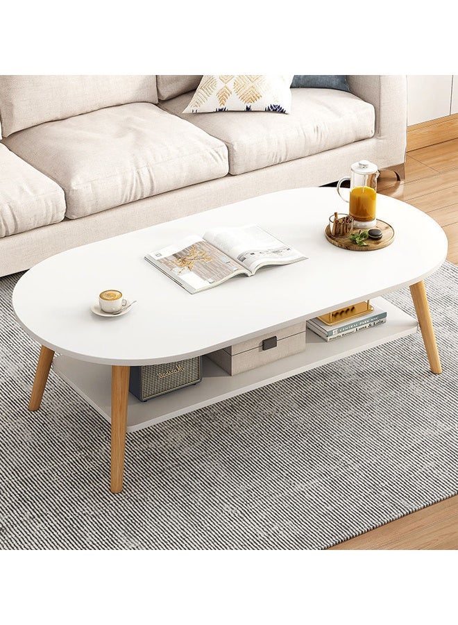 Modern Oval Coffee Table with Storage Shelf and Wooden Legs 100x50x42cm - Image 2