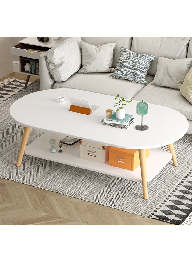 Modern Oval Coffee Table with Storage Shelf and Wooden Legs 100x50x42cm - Image 1